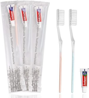 30 Pack Disposable Toothbrushes with Toothpaste, Individually Wrapped Disposable Toothbrushes Bulk Toothbrushes Medium Soft Bristle Tooth Brush Manual Disposable Travel...