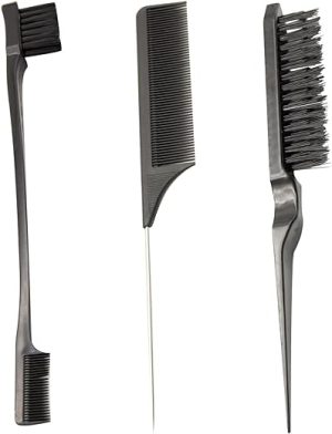 3Pcs Hair Brush Comb Set Slick Back Brush Bristle Hair Brush Teasing Hair Brush Rat Tail Comb Double Sided Edges Brush Grooming Combs Back Slicking Combing Brushes for Women...