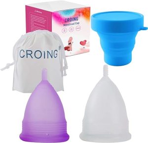 CROING ???????????????????????? ???????????? Reusable 2 pcs Menstrual Cups with 1 pc Silicone Cup and 1 pc Storage Bag, Period Cup