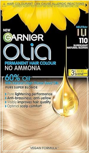 Garnier Olia Permanent Hair Dye, Up to 100% Grey Hair Coverage, No Ammonia, 60% Oils, 110 Super Light Blonde