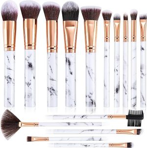 Makeup Brushes DUAIU 15Pcs Professional Make Up Brushes Set Blending Foundation Brush Concealer Brush Eyebrow Brush Powder Brush Premium Face Brush with Marble Makeup Bag