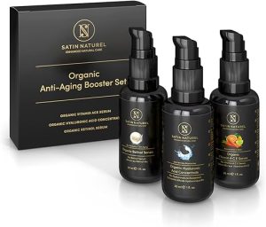 Skincare Set with 3 Organic Face Serum - Hyaluronic Acid Serum for Face + Vitamin C Serum + Retinol Serum for a Rejuvenating Daily Face Care - 3x30ml, Natural Skin care by Satin...