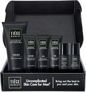 Tiege Hanley Men’s Skin Care System - Level 3 | Mens Anti Aging Routine Product Set: Face Wash, Serum, Day & Night Moisturizer, Exfoliating Scrub & Eye Cream | Tighten & Hydrate...
