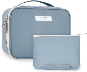 Travel Makeup Bag Large Cosmetic Bag Makeup Case Organizer for Women (Greyish Blue (Upgrade))