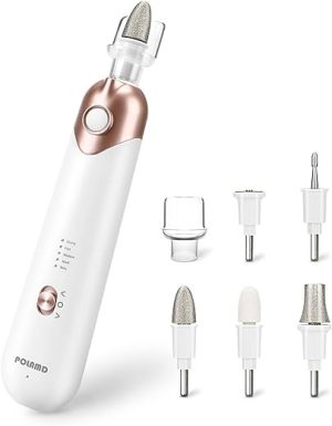 POLAMD Cordless Manicure and Pedicure Set, Rechargeable Electric Nail Files, 5-speed, LED Light, Durable Attachments, Excellent Home Use Electric Nail Drill for Cuticles Hard...