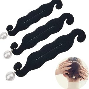 3 PACK Pearl Hair Bun Maker for Women Lazy Hair Curler Bun Clips Magic Beauty Hair Hairstyle Foam Sponge Donut Maker Ponytail Bun Maker Twister Hairstyle Styling Tool Accessories