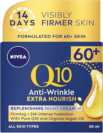 NIVEA Q10 Power 60 + Skin Anti-Wrinkle + Replenishing Night Cream (50 ml), Powerful Anti Ageing Cream, Night-Time Moisturiser for Women with Coenzyme Q10, Night Face Cream