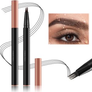 Magic Eyebrow Pencil, 2024 Upgraded 3D Waterproof Microblading Eyebrow Pencil Contouring Pen - 4 Tip Natural Long-Lasting Fine Stroke Microblading Eyebrow Pen (Light Brown)